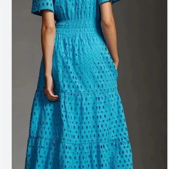 Anthropologie Blue Eyelet Maxi Dress - Picture 2 of 9